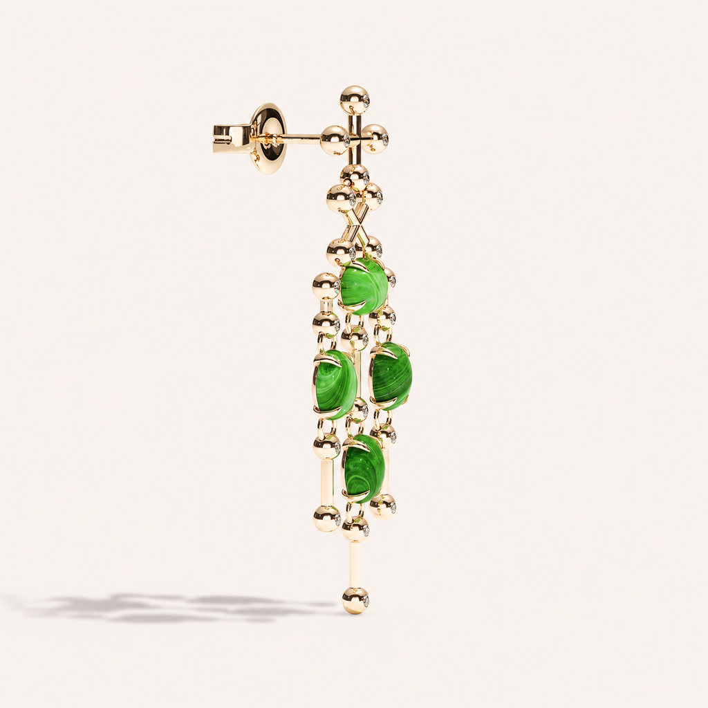 Barbelle Chandelier Ear Pendants — Malachite, side view