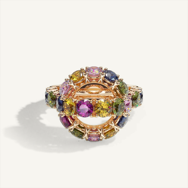Arch Ring Rainbow in 18K rose gold with rainbow sapphires – view 1