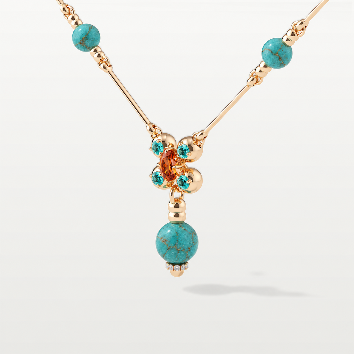 Barbelle Arizona Turquoise, Paraíba Tourmaline & Mandarin Garnet Necklace — Angled view 2