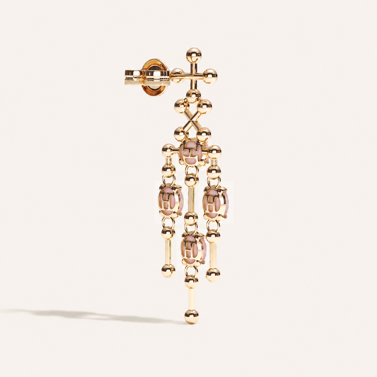 Barbelle Chandelier Ear Pendants — Pink Opal, back view