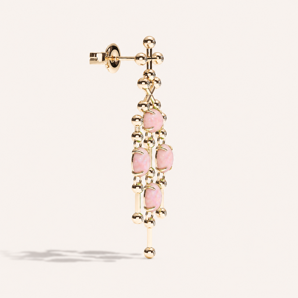 Barbelle Chandelier Ear Pendants — Pink Opal, side view