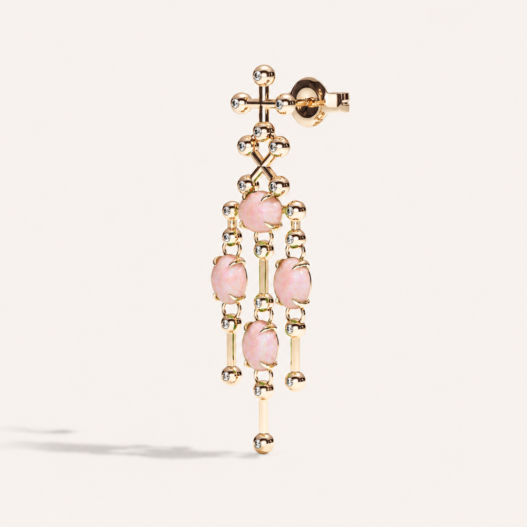 Barbelle Chandelier Ear Pendants — Pink Opal, three-quarter view