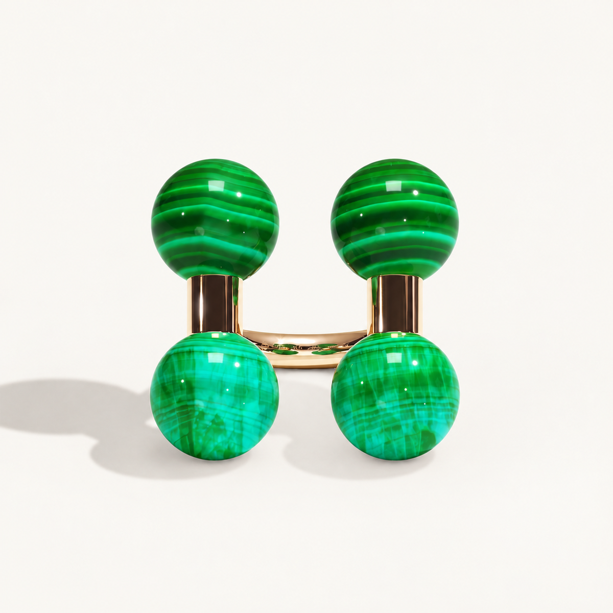 Barbelle Couple Ring – malachite front – 18K rose gold