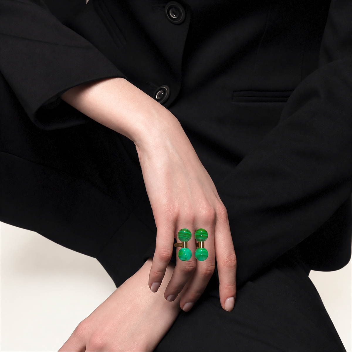 Barbelle Couple Ring – malachite model – 18K rose gold
