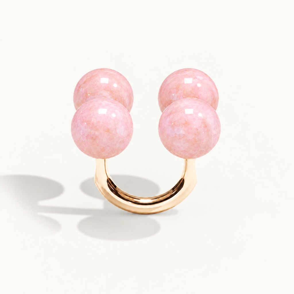 Barbelle Couple Ring – pink opal back – 18K rose gold