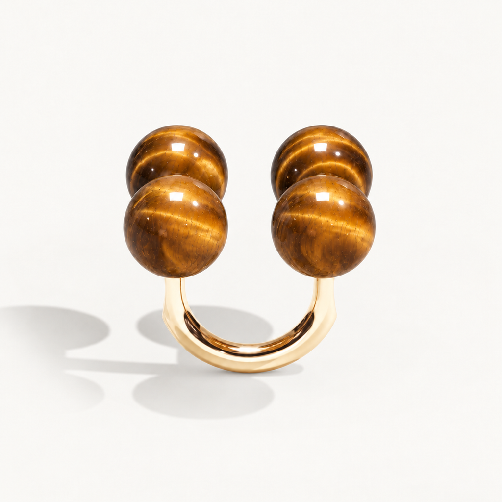 Barbelle Couple Ring – tiger eye back – 18K rose gold