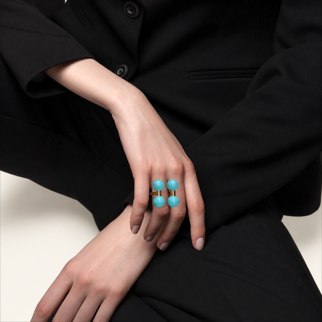 Barbelle Couple Ring – turquoise model – 18K rose gold