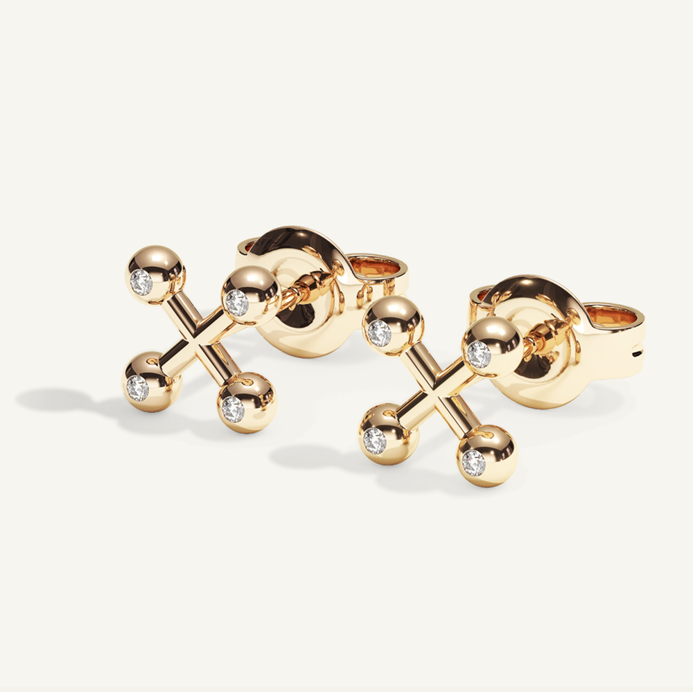 Barbelle Cross Stud – 18K Gold – view-4