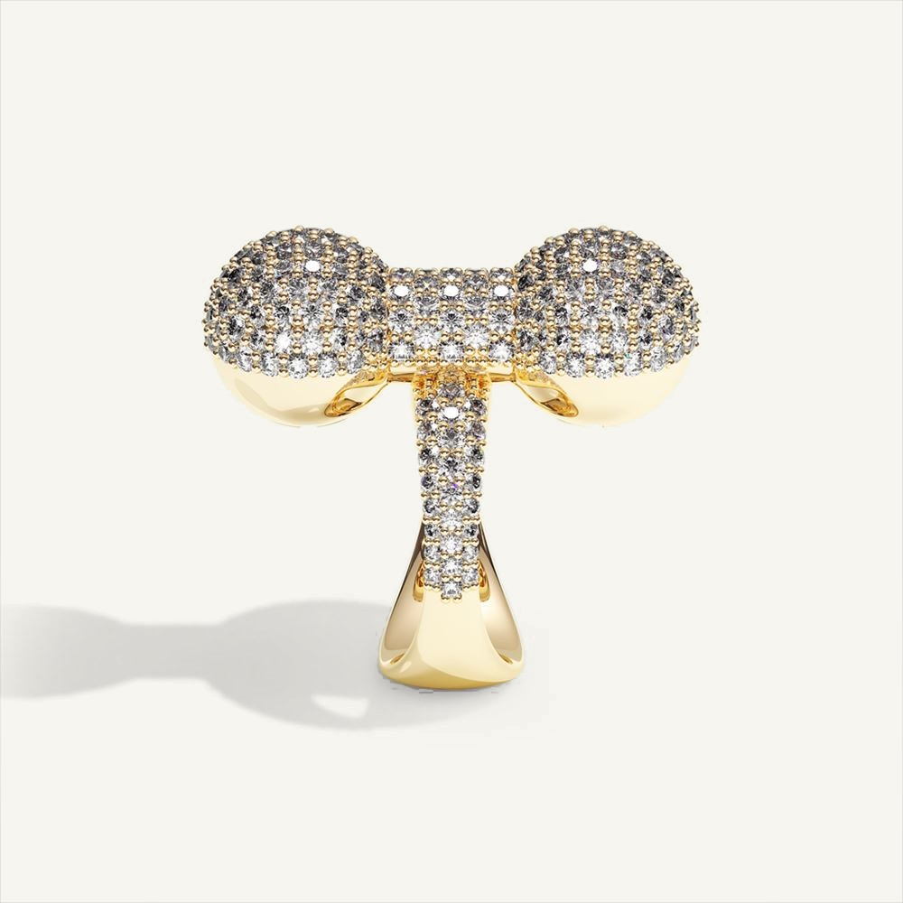 Barbelle Ring One Pavé – yellow gold – view 3
