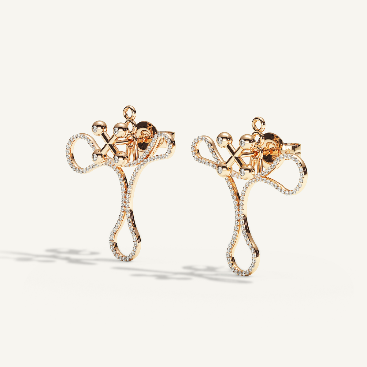 Barbelle Tangle Diamond Ear Pendant in 18K rose gold, side view