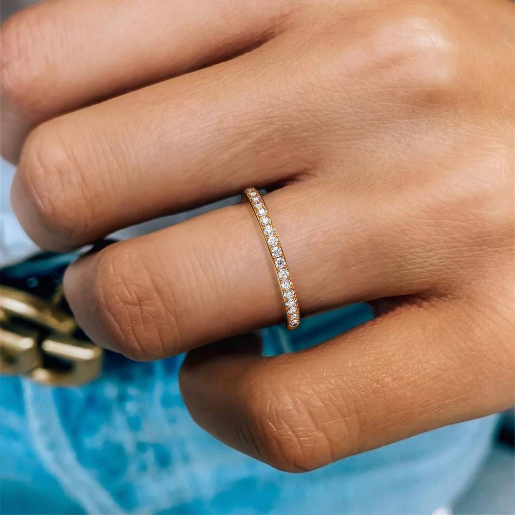 CANAL 92-2 Half Eternity Ring worn on hand, 18K rose gold