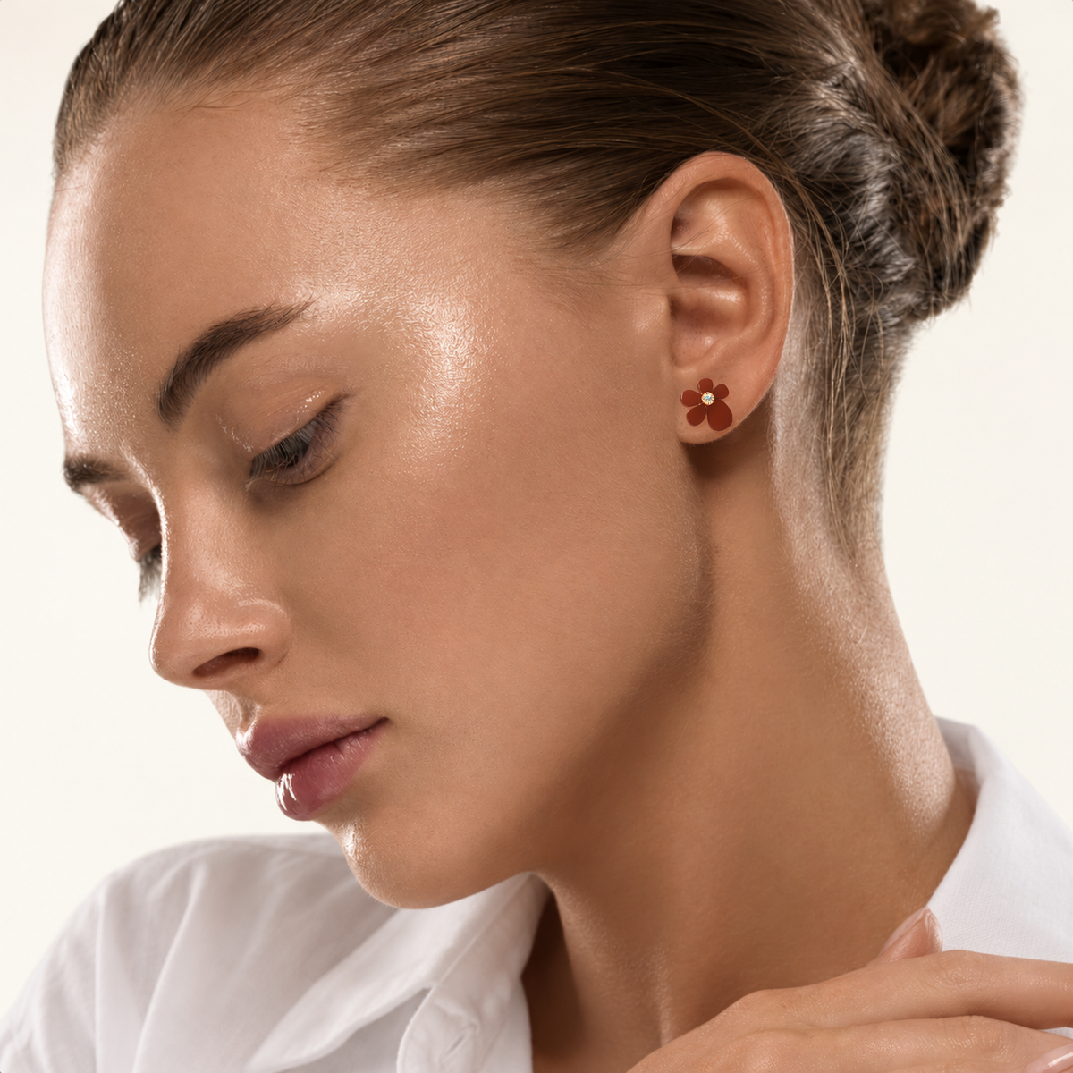 Gisela Carnelian Studs on model