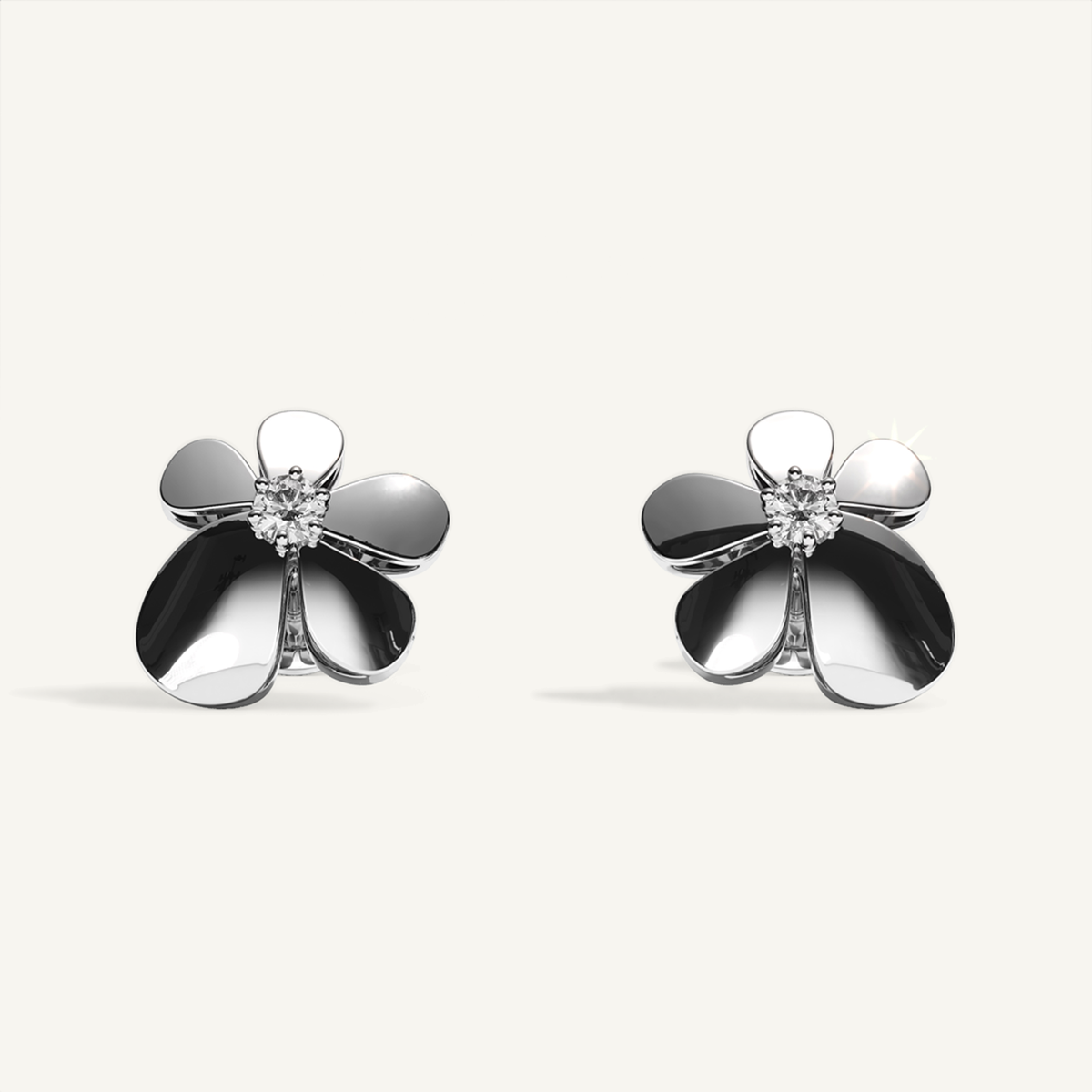 Gisela Diamond Flower Studs – White Gold product view 2