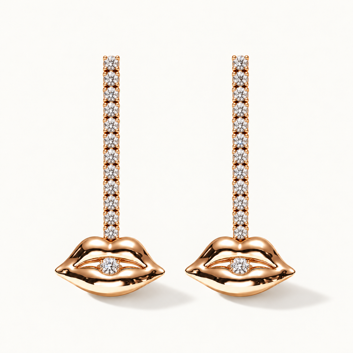 Grand Diamond Bite Chandelier – rose gold pair, full view