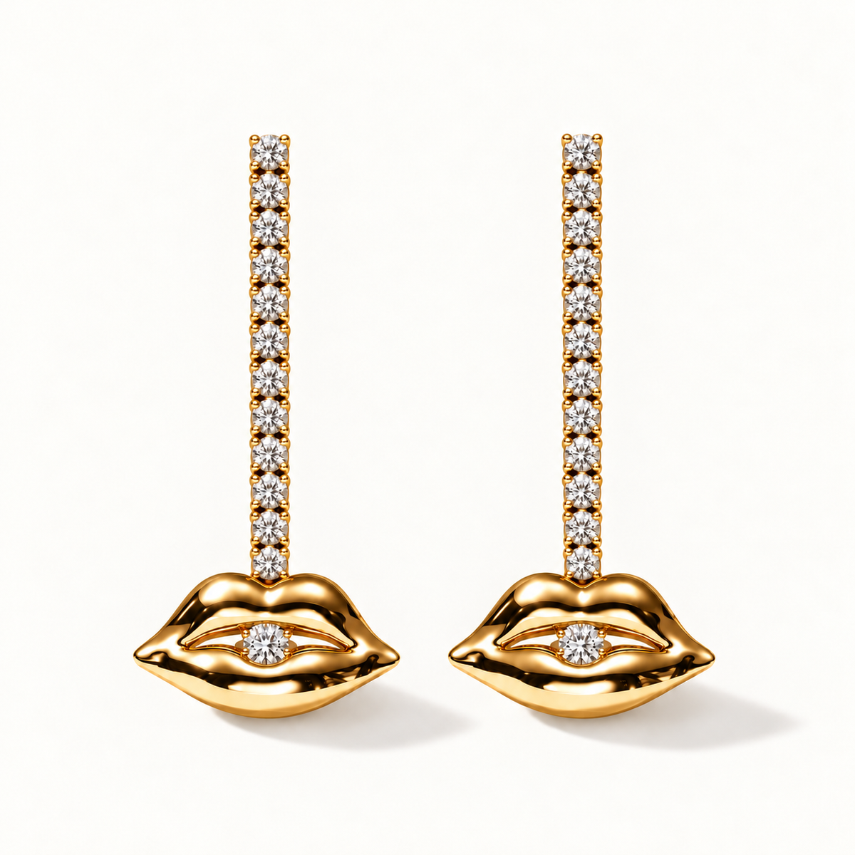 Grand Diamond Bite Chandelier – yellow gold pair, full view