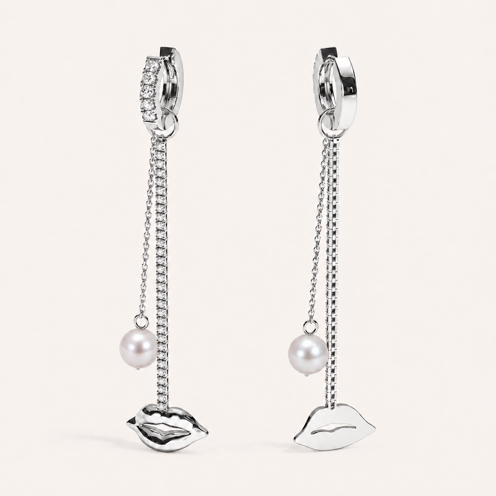 Just Lips Pearl Diamond Chandeliers in white gold with white diamonds and white Akoya pearls — view 2