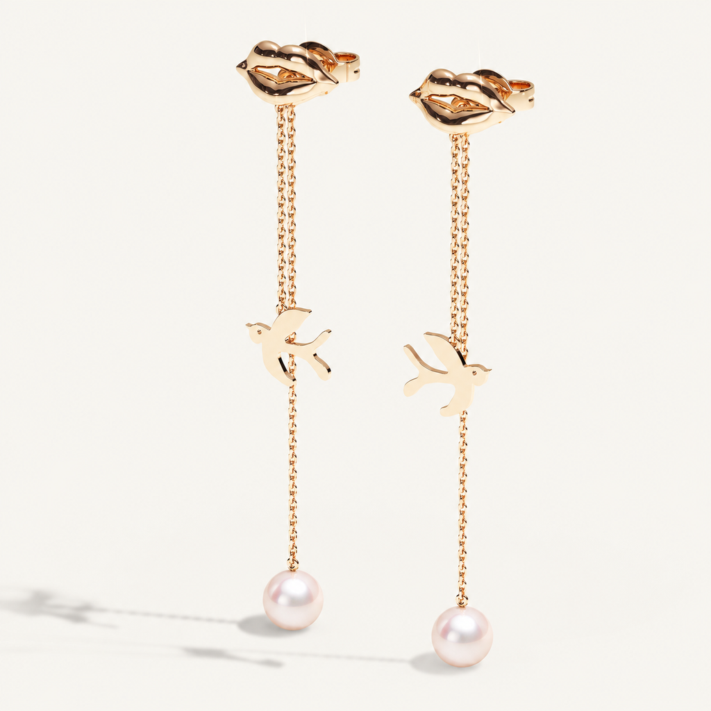 V-Zone Little Nomad Chain Ear Pendants — Akoya pearls, angled view