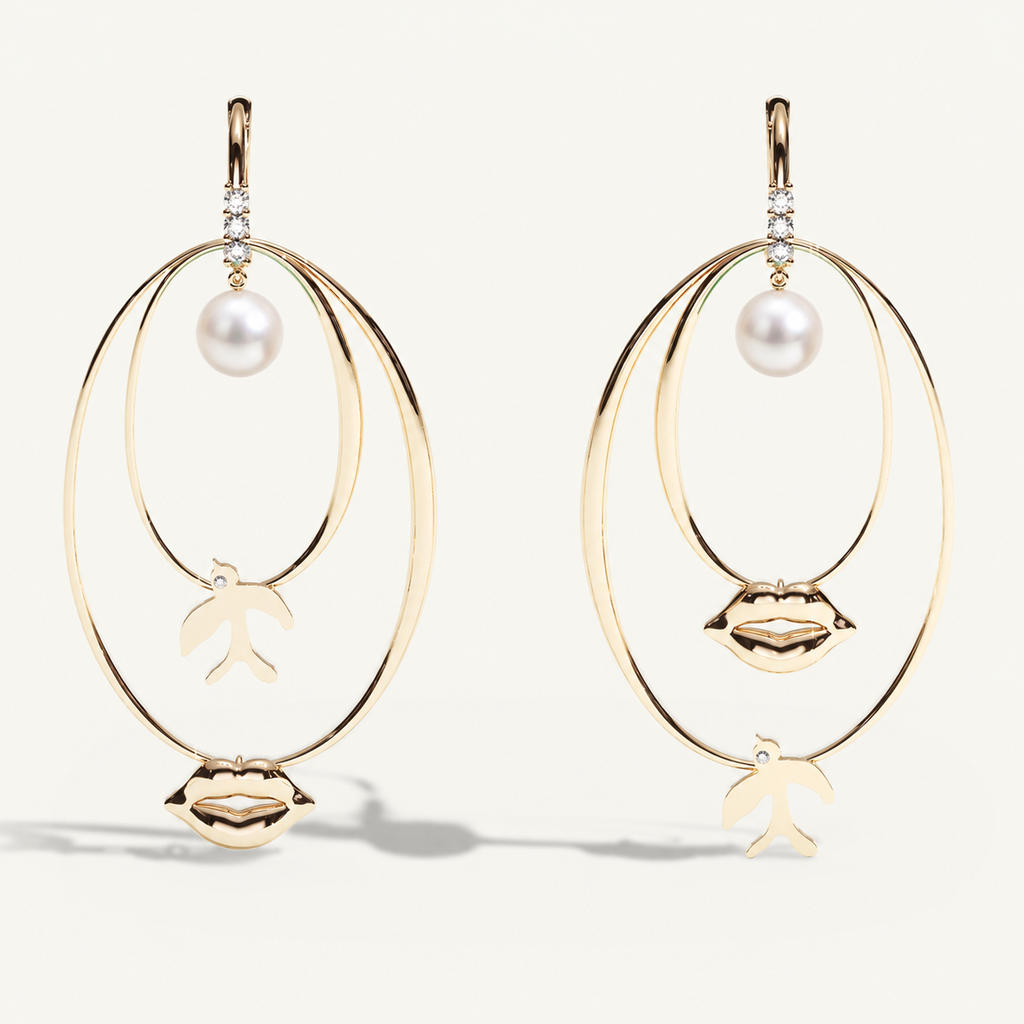 Just Lips Little Nomad Chandeliers with 6 mm white pearls, view 1