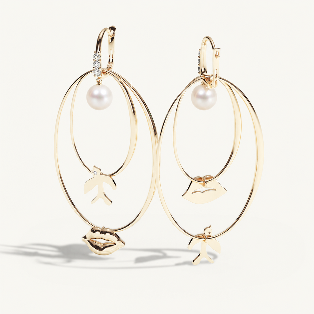 Just Lips Little Nomad Chandeliers with 6 mm white pearls, view 3
