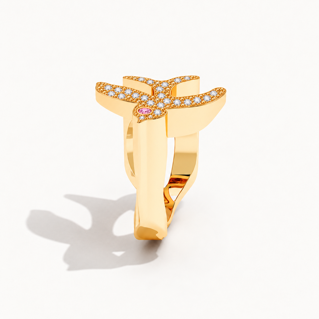 Little Nomad Pavé Ring with diamonds, gold grains and pink sapphire — profile