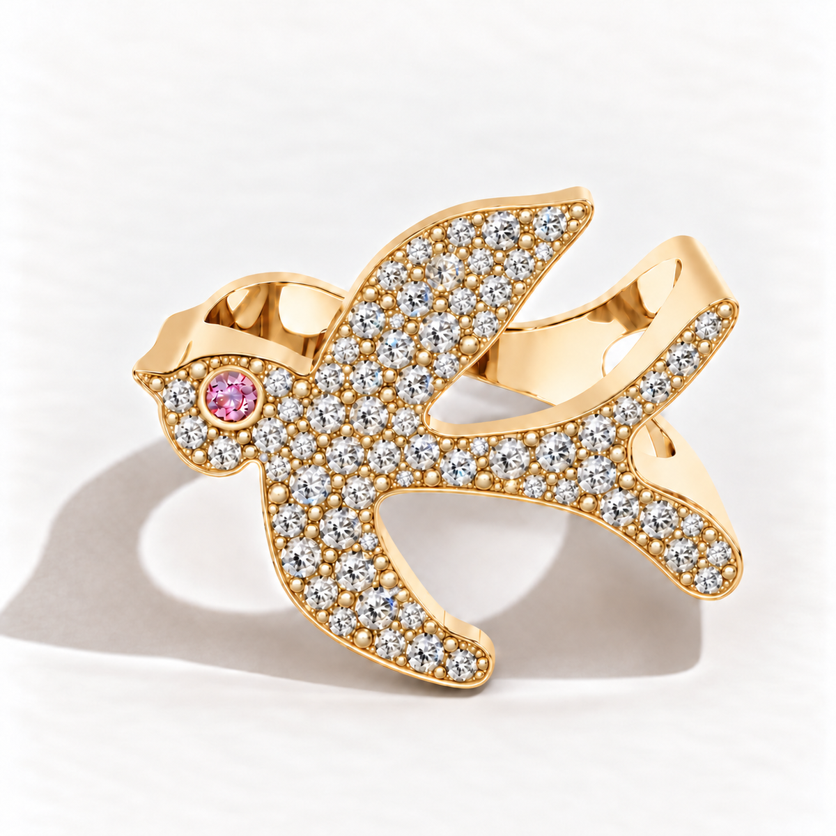 Little Nomad Pavé Ring in yellow gold with brilliant diamonds and pink sapphire