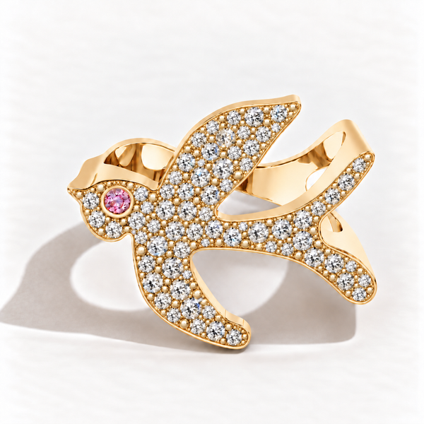 Little Nomad Pavé Ring in yellow gold with brilliant diamonds and pink sapphire