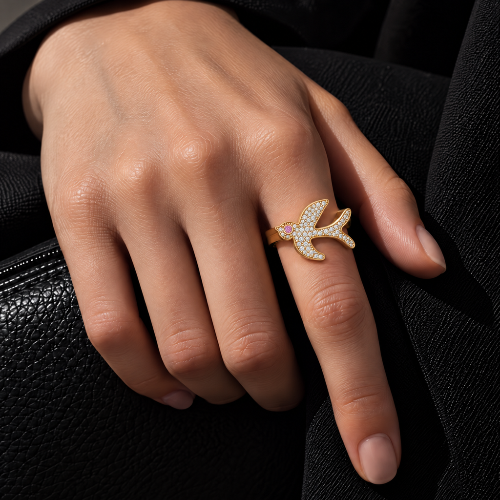 Little Nomad Pavé Ring with pink sapphire worn on the hand