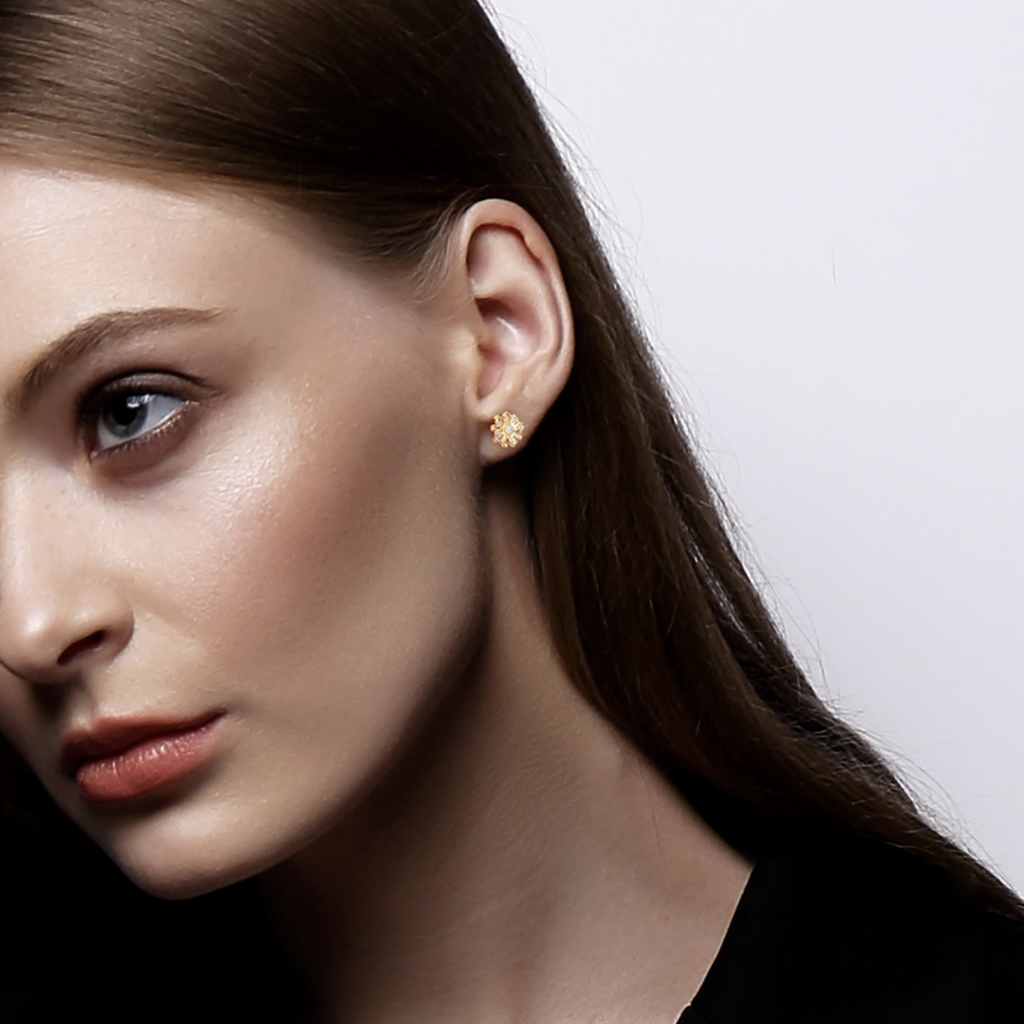 Measures of Love Petit Pavé Studs – worn on model