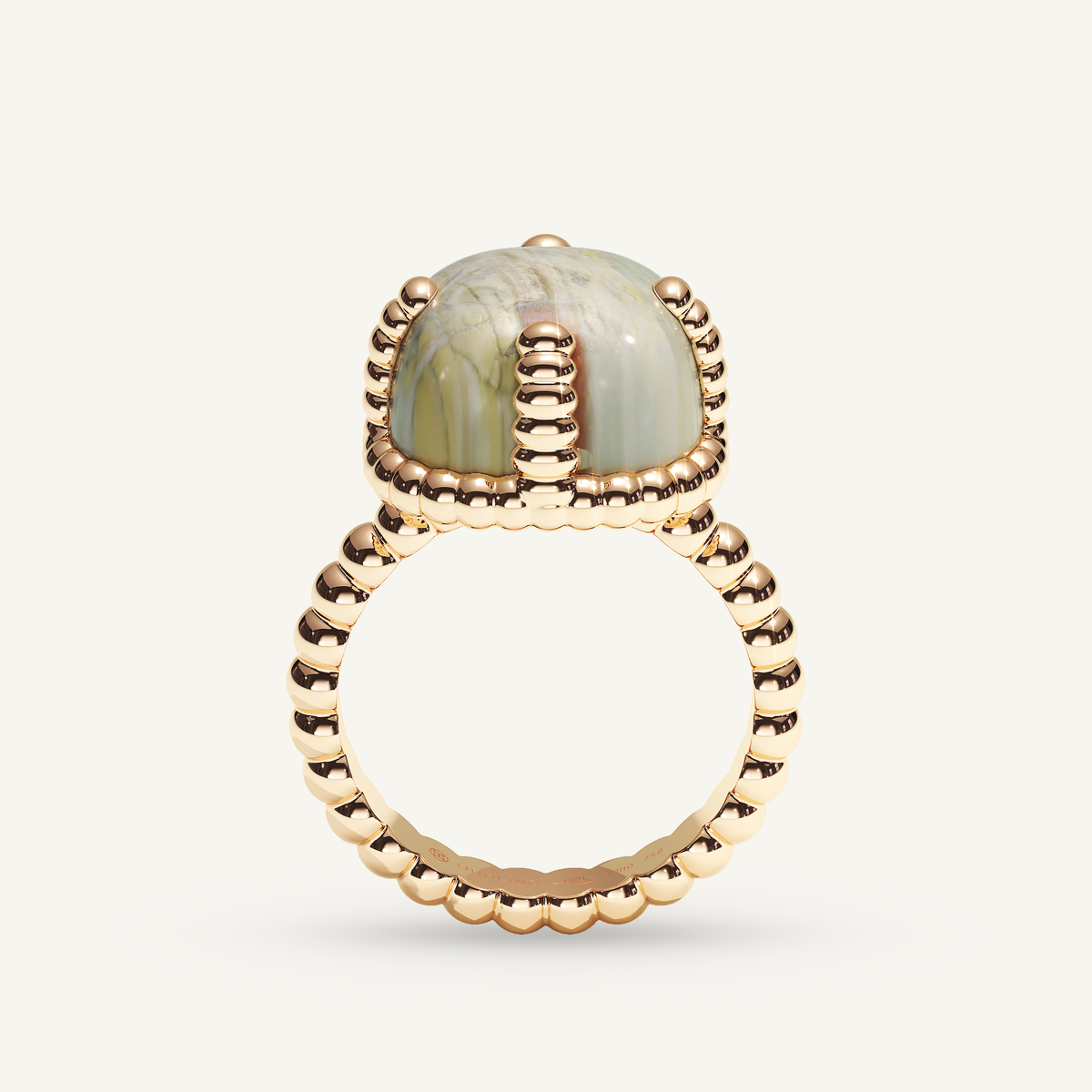 Molekules ring in rose gold with cushion-shaped picasso jaspis, back view