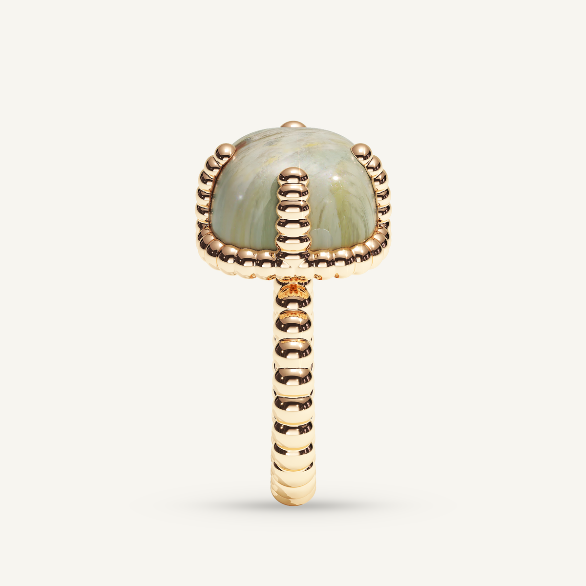 Molekules ring in rose gold with cushion-shaped picasso jaspis, side view