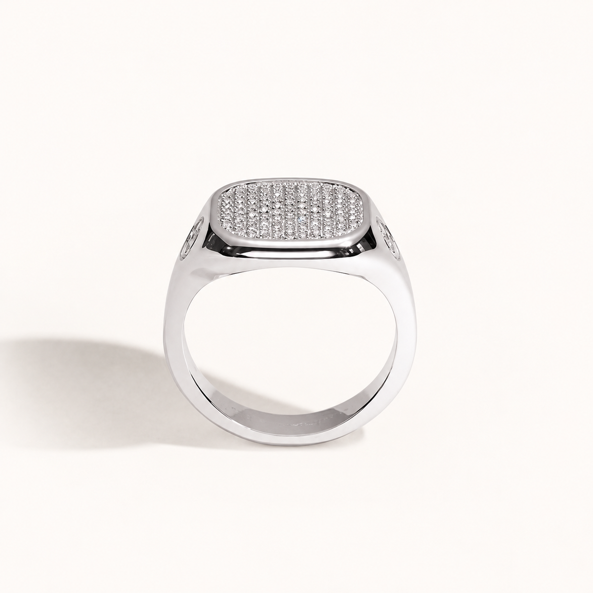 Monogram Signet Pavé Ring in 18k white gold with diamonds – rear view