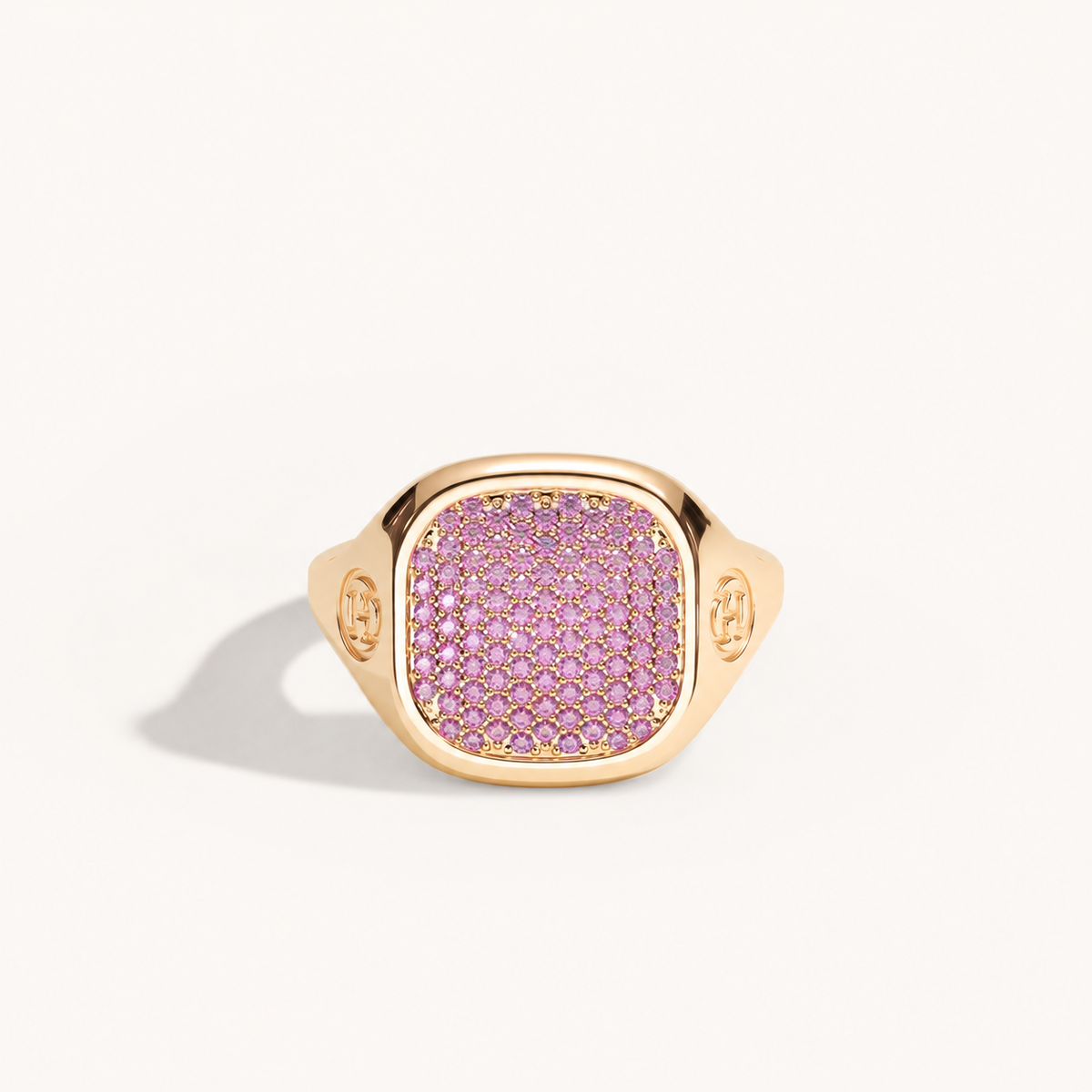 MONOGRAM SIGNET PAVÉ RING – PINK SAPPHIRE