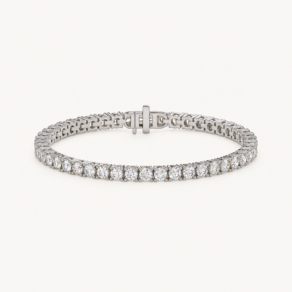 Basket 4 Prong Diamond Tennis Bracelet in 18K white gold, 3.43 ct – front view