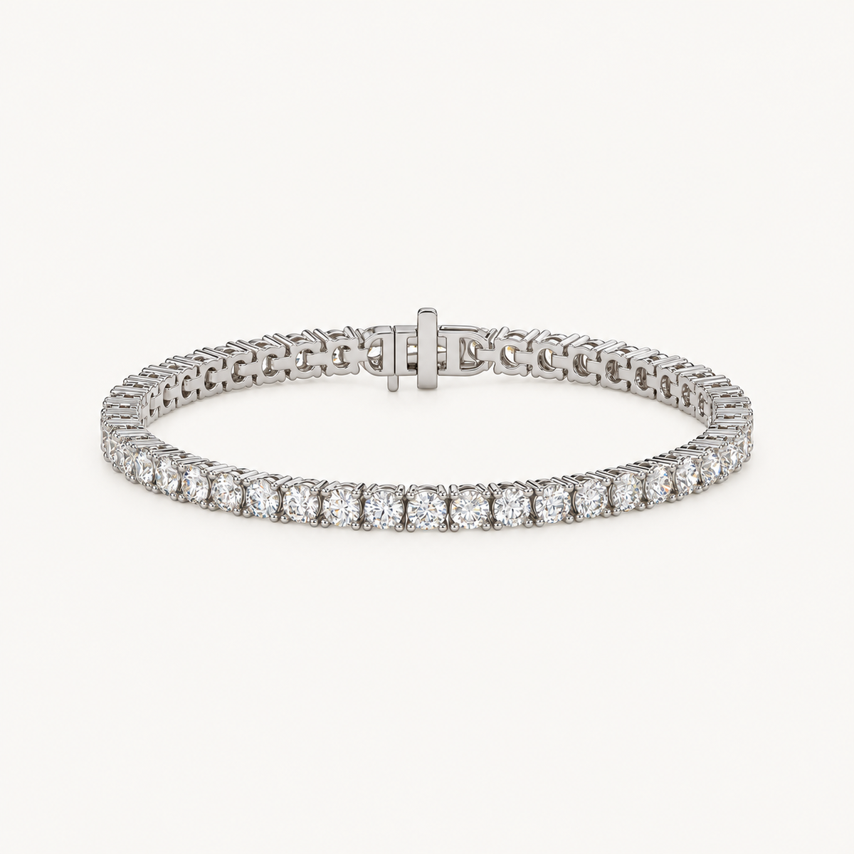 Basket 4 Prong Diamond Tennis Bracelet in 18K white gold, 3.43 ct – front view