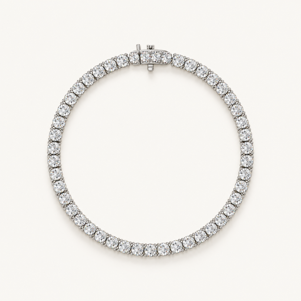 Basket 4 Prong Diamond Tennis Bracelet in 18K white gold, 3.43 ct – top view