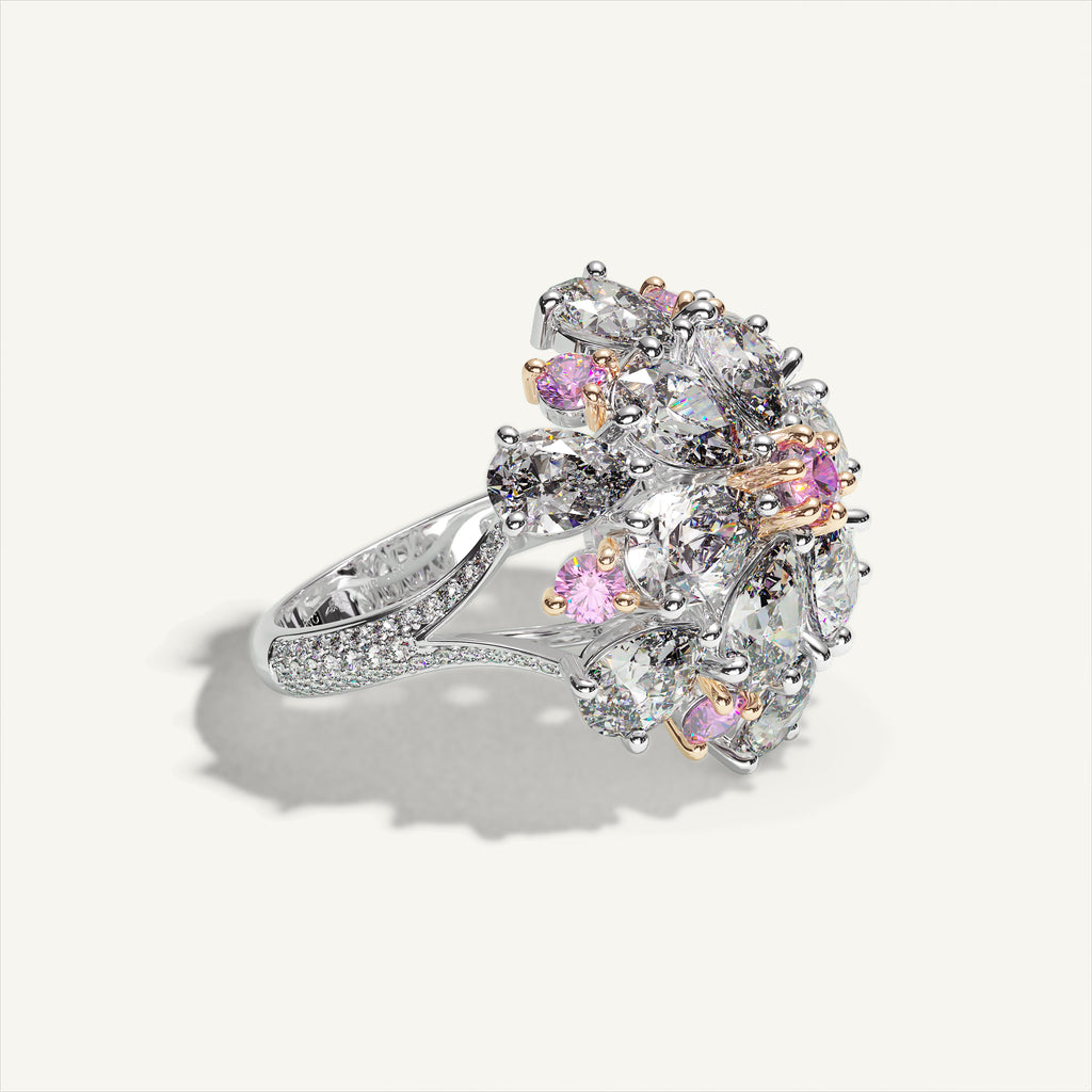 Ombrelle Barocco Diamond & Pink Sapphire Ring — three-quarter view