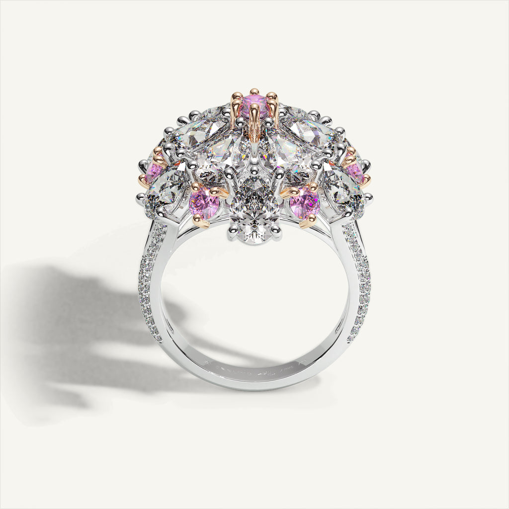 Ombrelle Barocco Diamond & Pink Sapphire Ring — profile view