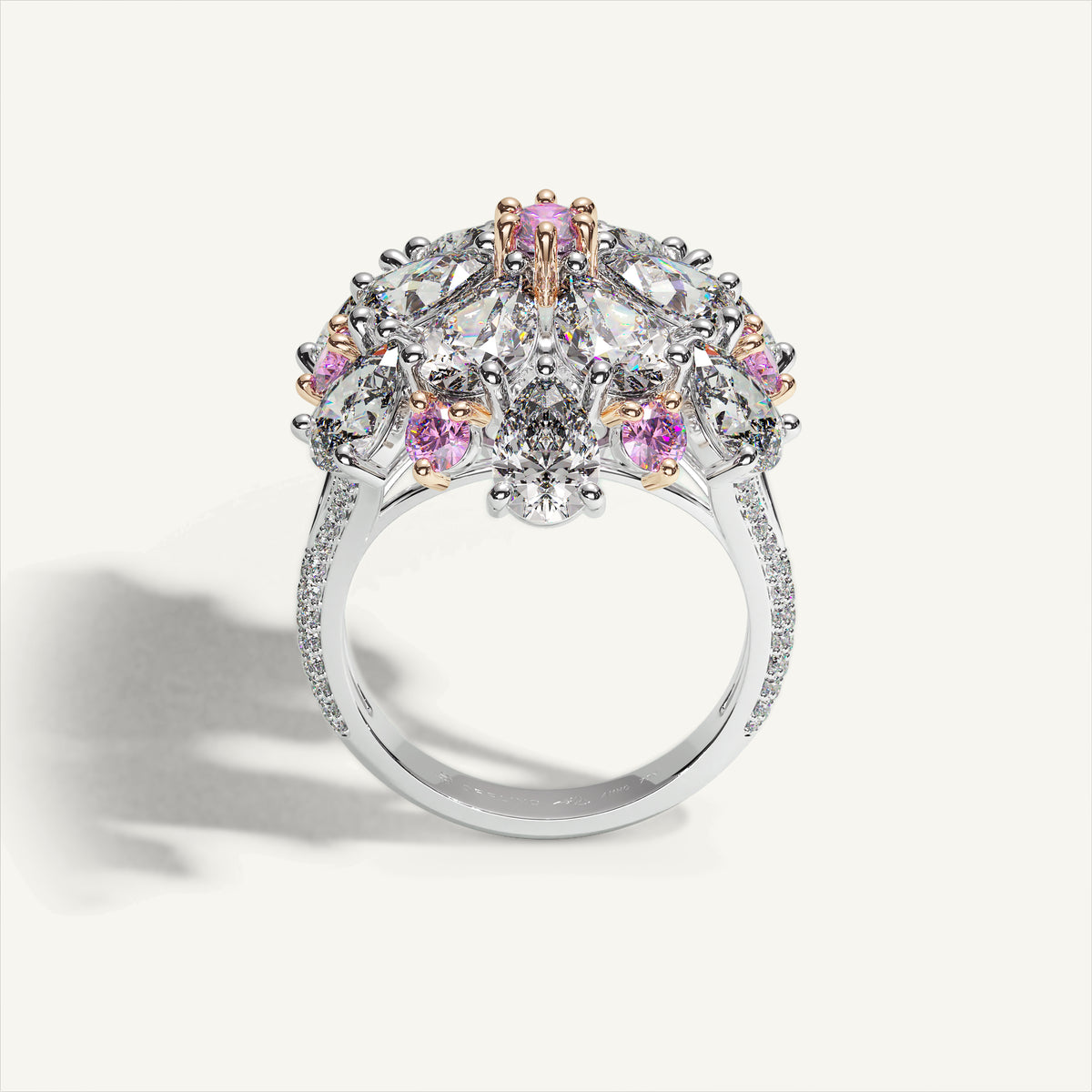 Ombrelle Barocco Diamond & Pink Sapphire Ring — profile view