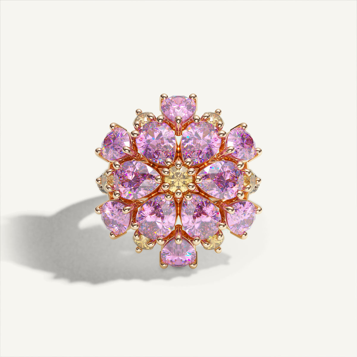 Ombrelle Barocco Pink Sapphire & Yellow Diamond Ring