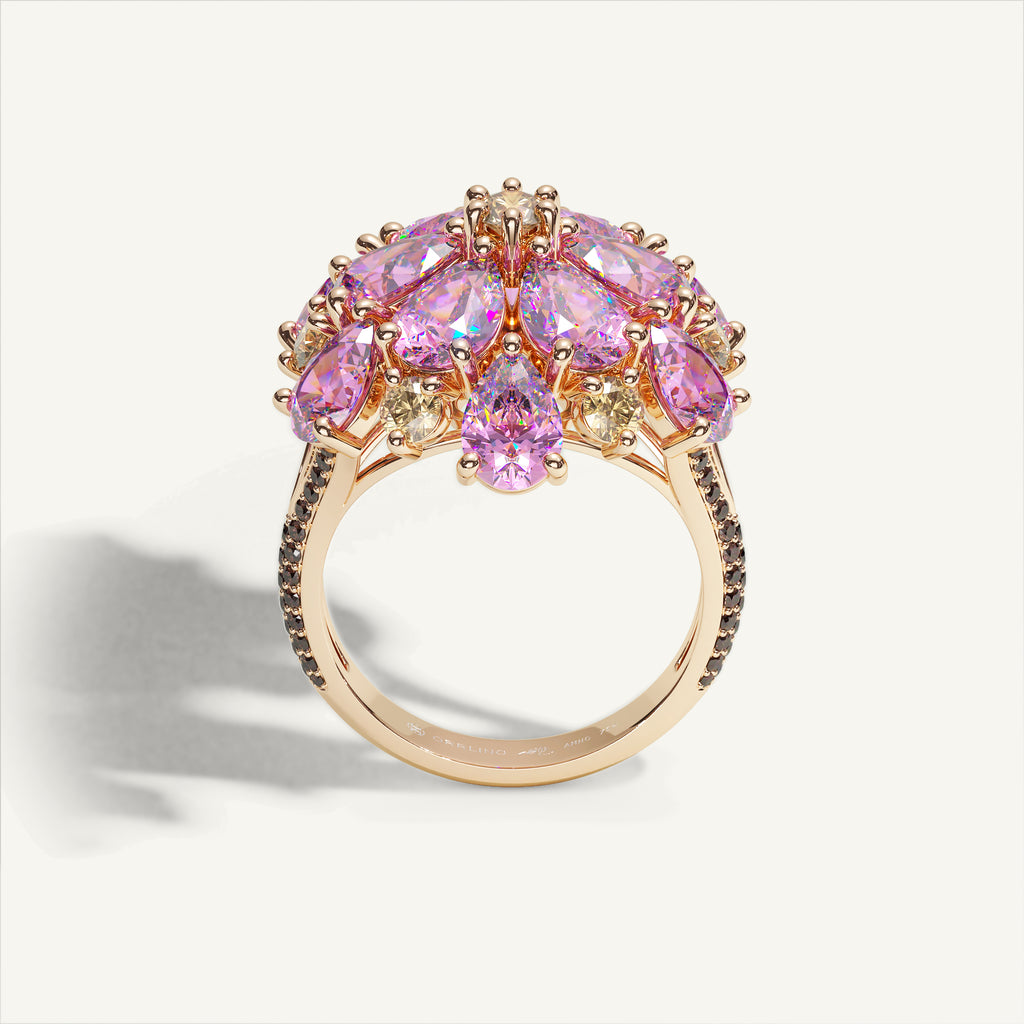 Ombrelle Barocco Pink Sapphire & Yellow Diamond Ring — profile view