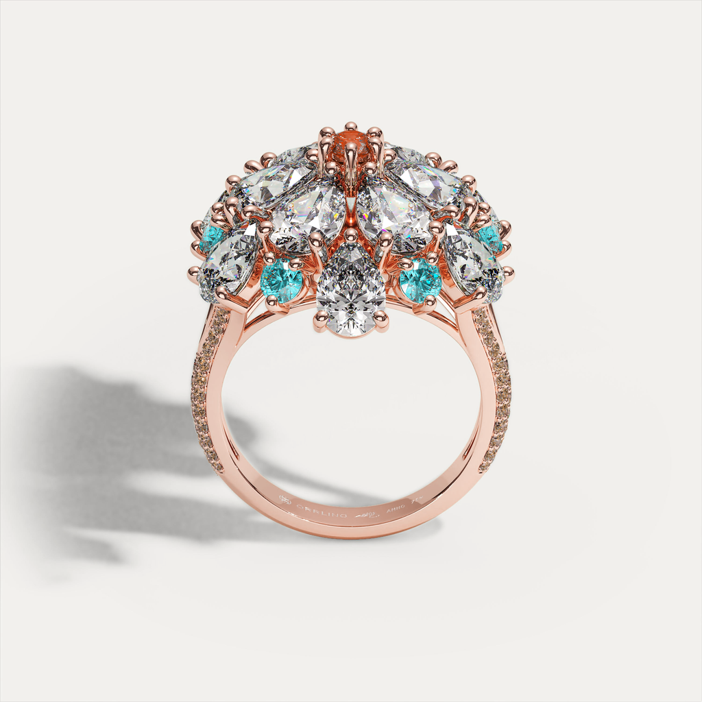 Ombrelle Barocco rose gold, mandarin garnet and Paraíba tourmaline — profile view