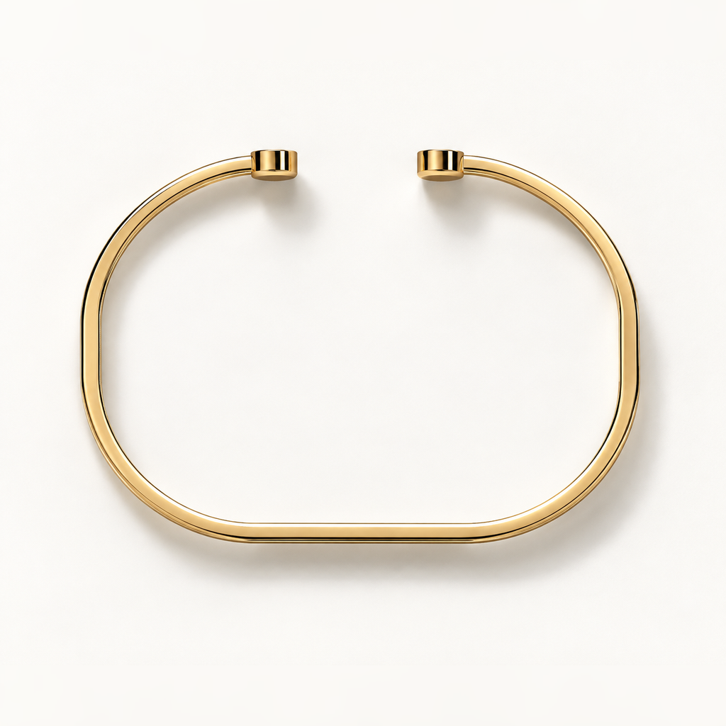Open Monogram Frame Cuff aus poliertem 18 Karat Gelbgold, Draufsicht
