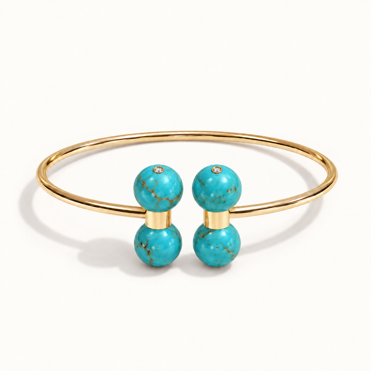 Barbelle Couple Bangle in 18K yellow gold with Turquoise and bezel-set diamond accents