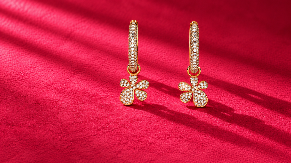 Orrling earrings on Hot Pink Alcantara with hard side lighting
