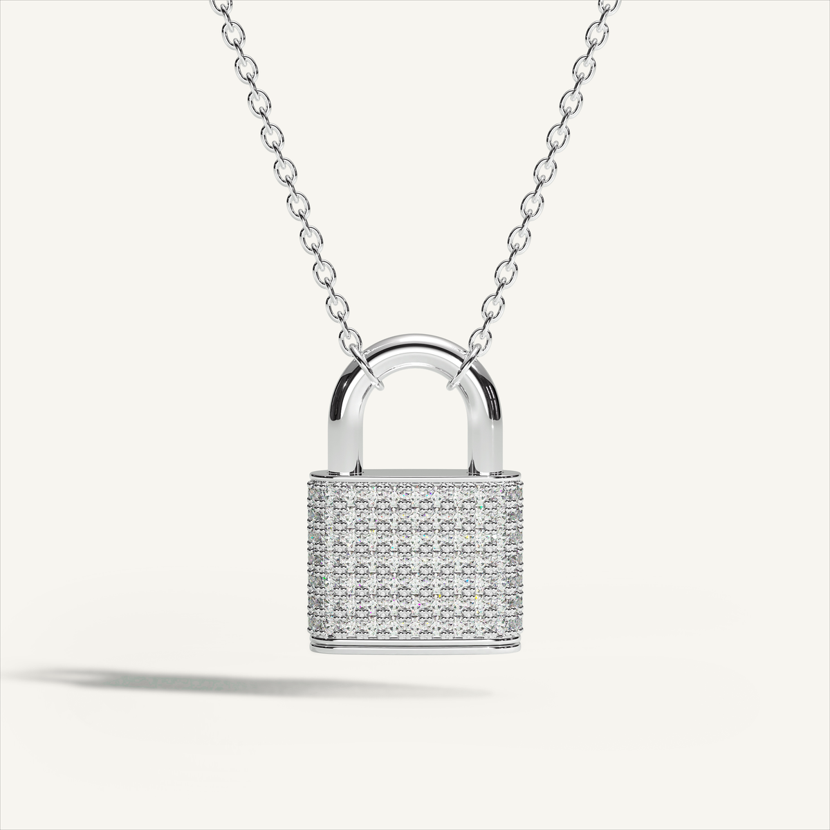 DEEP TEAL Padlock Pavé Necklace in 18K white gold with white diamonds - original view 1