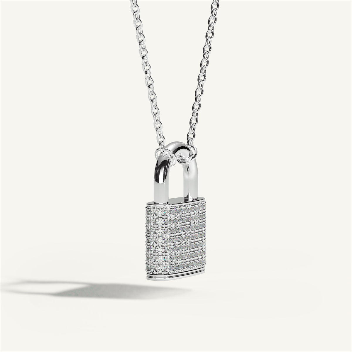 DEEP TEAL Padlock Pavé Necklace in 18K white gold with white diamonds - original view 2