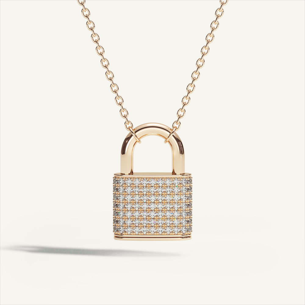 DEEP TEAL Padlock Pavé Necklace in 18K yellow gold with white diamonds - original view 1