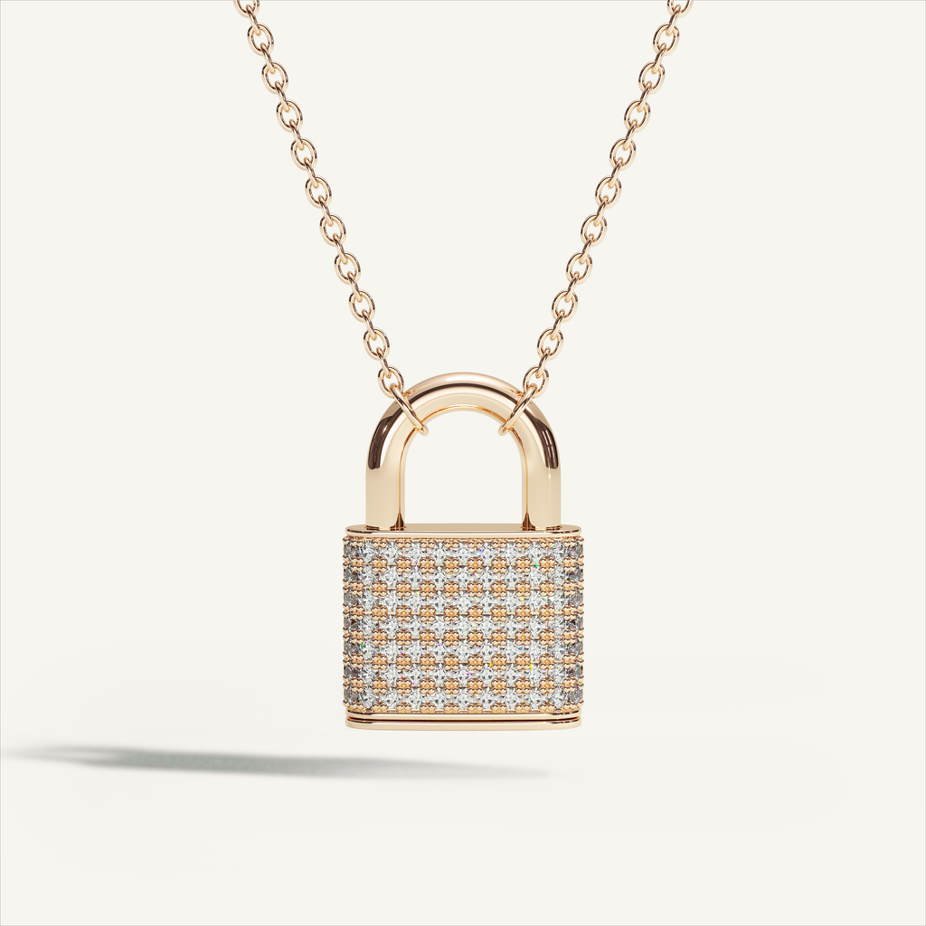 DEEP TEAL Padlock Pavé Necklace in 18K yellow gold with white diamonds - original view 1