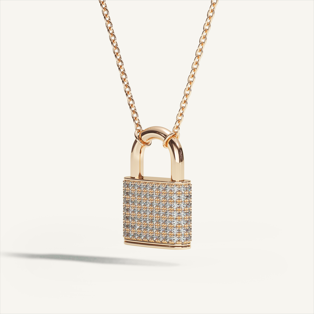 DEEP TEAL Padlock Pavé Necklace in 18K yellow gold with white diamonds - original view 3