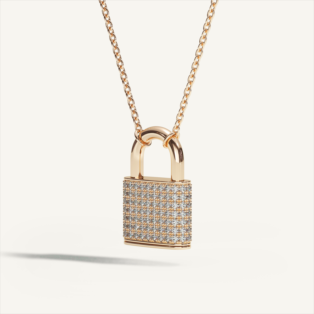 DEEP TEAL Padlock Pavé Necklace in 18K yellow gold with white diamonds - original view 3